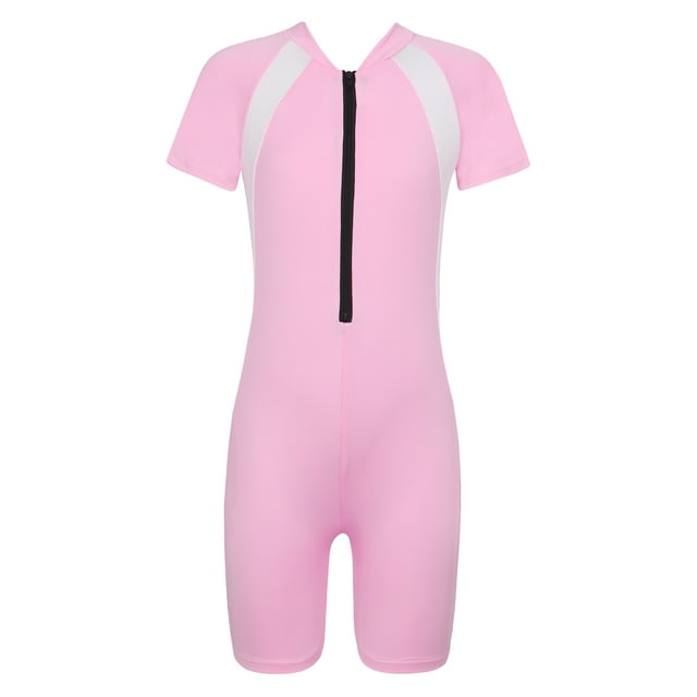 YONGHS Maillot de Bain une Pièce pour Filles Protection Solaire Combinaison Courte Rose 12