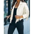 thumbnail image 4 of utcoco Women's Fashion Notched Collar Open-Front Fringed Performance Moto Faux Suede Leather Crop Jacket Coat, 4 of 6