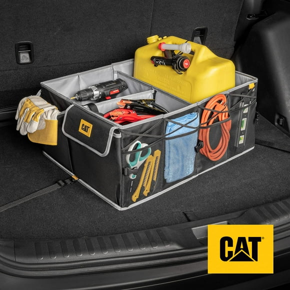 Caterpillar FlexTrunk Car Trunk Organizer and Storage - Collaspible Multi-Compartment Automotive Adjustable Multiple Pocket Expandable Sturdy Multipurpose Folding Cargo Store for Auto Backseat