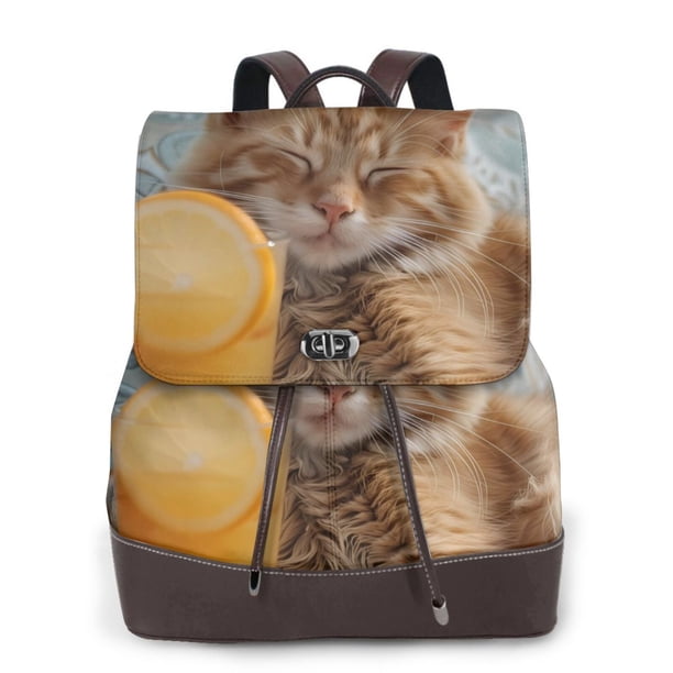 Fotbe Relaxing Cat With Orange Juice Mochila Bolso con Estampado para Mujer, Mochila Antirrobo de Nylon Impermeable, Bolsa Ligera de Hombro