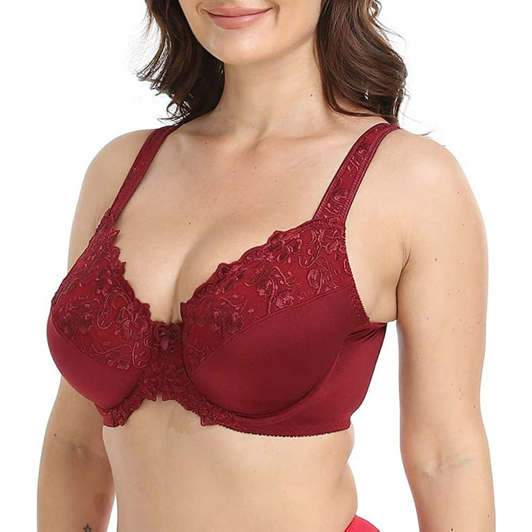 Women's Underwire Unlined Bra Minimizers Non-Padded Full Coverage Lace Plus  Size 50B