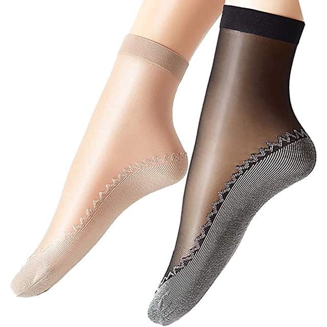 6 pares de medias de algodón transparentes, sedosas y antideslizantes para mujer, calcetines con tacones altos puntiagudos reforzados