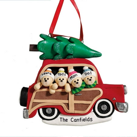 Personalized Woody Wagon Bear Family Christmas Ornament, 4 Bears