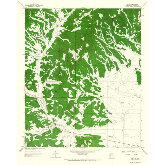 Topographical Map - Datil New Mexico Quad - USGS 1963 - 23 x 28.89 - Vintage Wall Art
