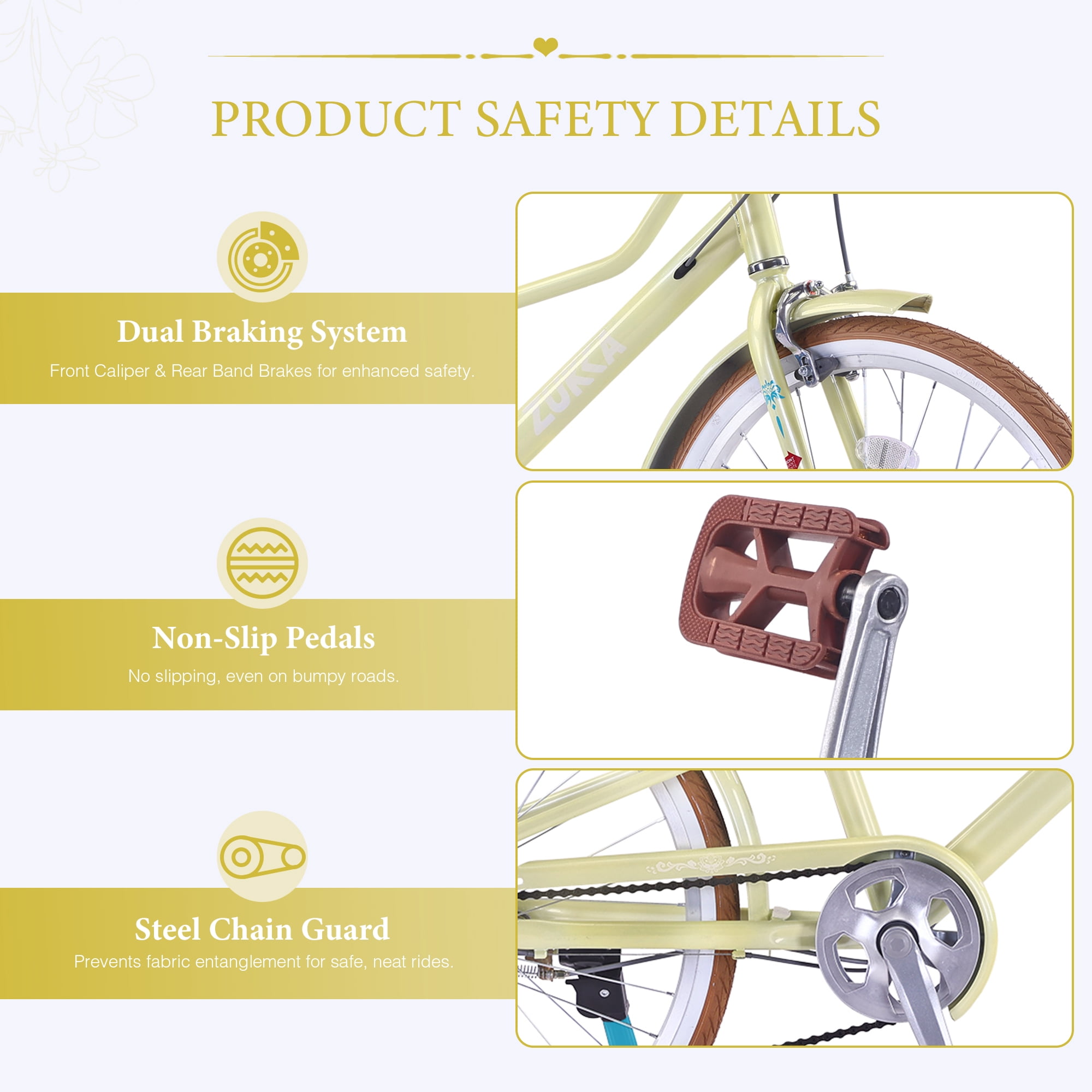 24 Inch Women's Cruiser Bike, 6 Speed Step-Through Commuter Bicycle with Rear Rack & Cup Holder, Adult City Bike
