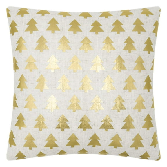 JWH Christmas Tree Pillow Covers Gold Foil Print Throw Pillow Case Room Square Shape Decorative Rustic Accent Pillow Cover 16x16 inch