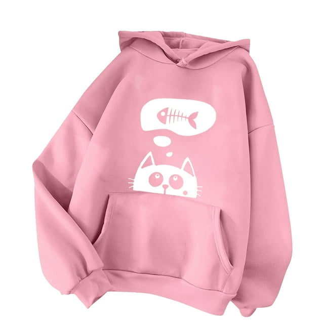 VBARHMQRT Chandail d'Halloween Grande Taille Décontracté Mignon à Imprimé de Chat Chandails à Capuchon pour Femmes Adolescentes Automne Hiver à Capuche à Manches Longues Chandail à Enfiler Chandails Automne
