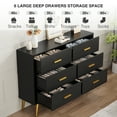 thumbnail image 7 of Modern 6 Drawer Dresser Chest - Black Wood Furniture with Deep Storage Drawers, Gold Handles, Sturdy Metal Legs, Ideal for Bedroom, Living Room, Entryway - Color: Black, 7 of 7