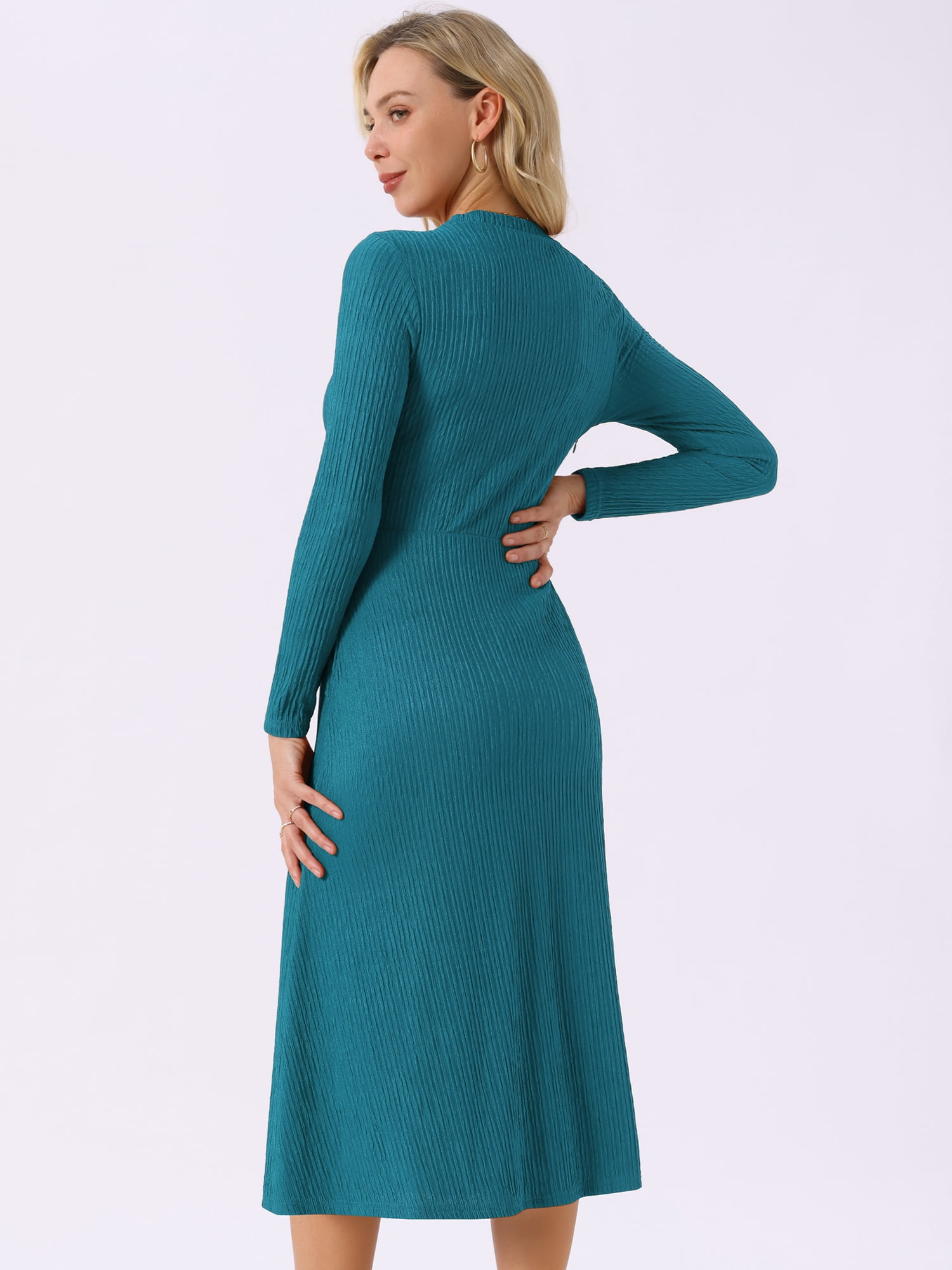 DARING DIVA Long Sleeve Crew Neck Knit A-Line Midi Dress XL Lake Blue