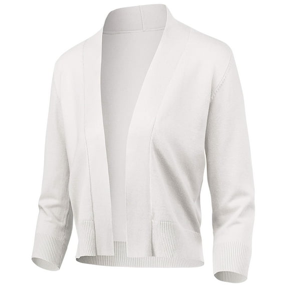 URBAN DAIZY Women's Classic 3/4 Sleeve Crop Bolero Cardigan Open Front Cropped Shrugs Knit Sweater A09_620 White L