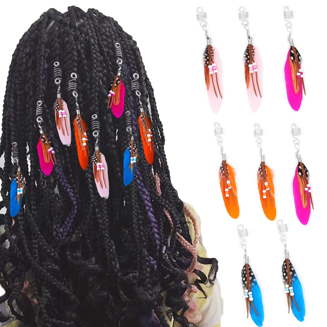 Bohend Dreadlocks Hair Clips 8 Pieces Feather Pendant Dreadlock Braid