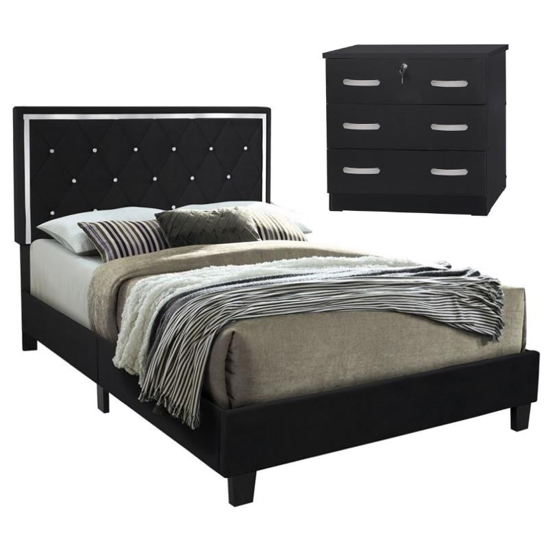 Home Square 2Piece Set with Queen Platform Bed & Chest Bedroom Dresser