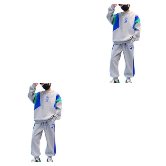 Minnieouse Ropa de otoño para niños, pantalones de camiseta con letras de algodón para niños, chándal de moda holgado de manga larga Gris ciento treinta 2Conjunto