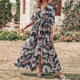 thumbnail image 2 of Fesfesfes Clearance Women Dress Casual Half Sleeve Boho Printed V-Neck Split With Belt Dresses, 2 of 8
