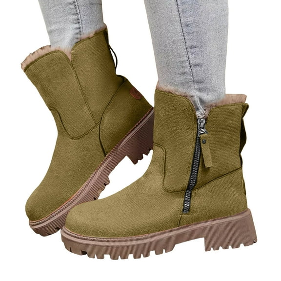 Wide Calf Platform Snow Boots for Women 2025 Fashion Leopard Fleece Lined Winter Warm Chunky Mid Heel Side Zipper Short Ankle Booties