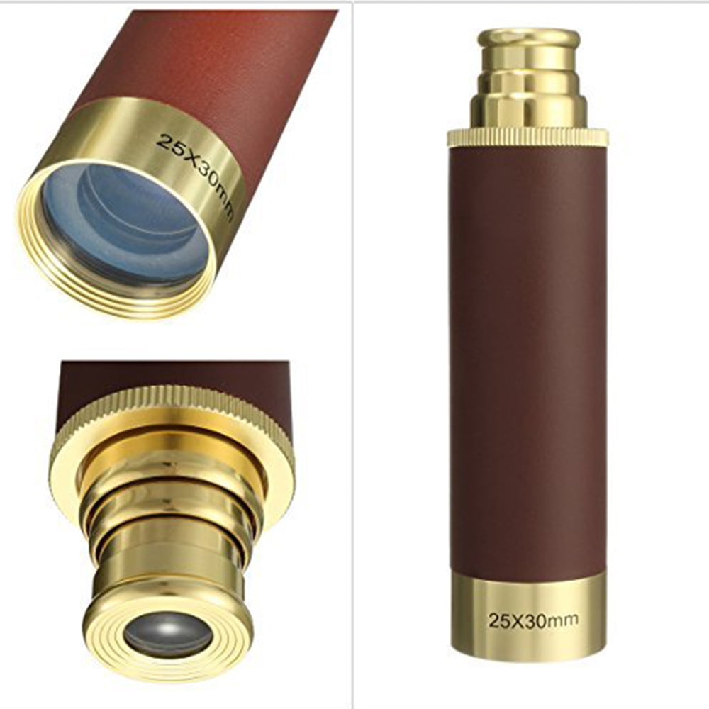 25x30 Pirate Telescope Brass Vintage Spyglass Collapsible Portable Pocket Monocular for Kids Adults Navigation Sailing Voyage Nautical（Colour Dark Red）
