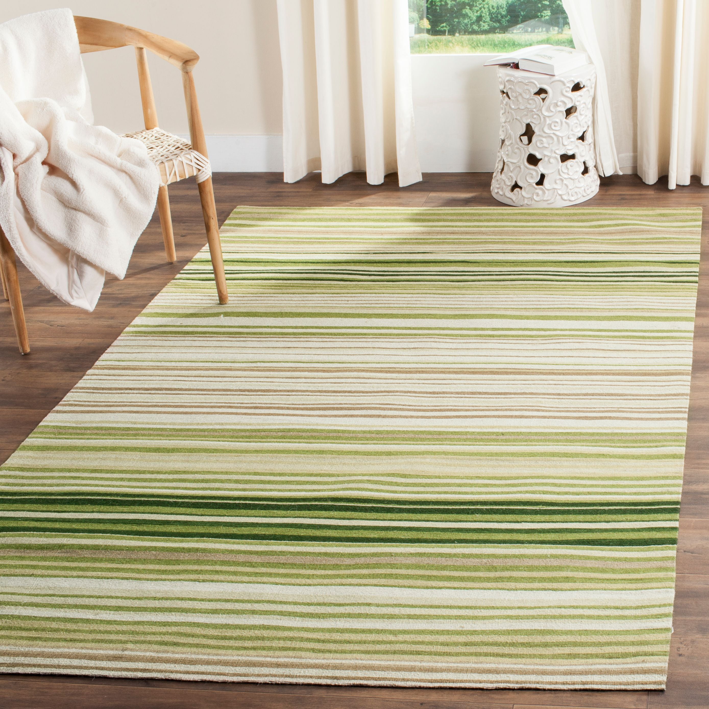 Modern Summer Green Flecked Striped Rug Small Large Non Shed Dense Shaggy Rugs 