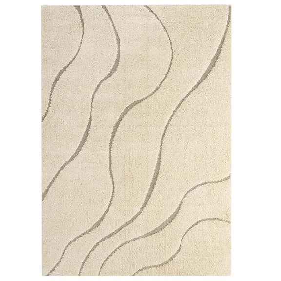 Modway Jubilant 5' x 8' Abstract Swirl Shag Area Rug in Cream