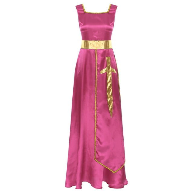iefiel Robe Maxi Sans Manches pour Femmes Costume de Danse de Louange Tunique de Danse Liturgique d'Église Rose Vif 3TG