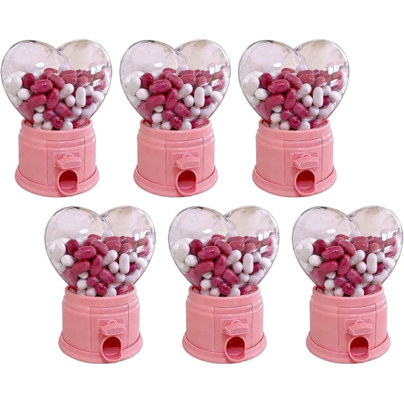 6PCS Heart Shaped Candy Dispenser - Valentine Candy Dispenser Machine, Small Gumball Machine for Party Favors, Teacher Gifts, and Valentine's Day Exchange Treats, Heart-shaped Candy Machine