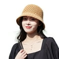 thumbnail image 2 of Women Beach Hat Knitted Hollow Out Round Hat Mesh Bucket Crochet Knitting Hat, 2 of 4