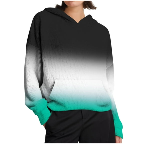 FNFHFY Hoodies for Women Color Block Hooded Sweatshirt Cozy Knit Sweater Pullovers Loose Drop Shoulder Hoodie