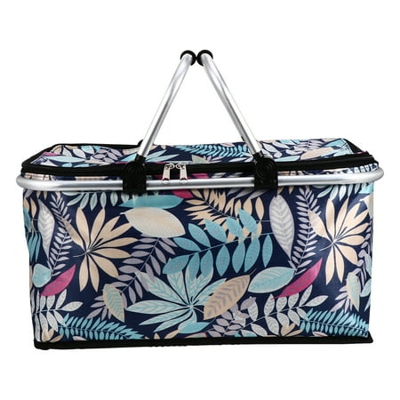 

1pc Large Capacity Lunch Basket Collapsible Insulated Picnic Bag Folding Basket