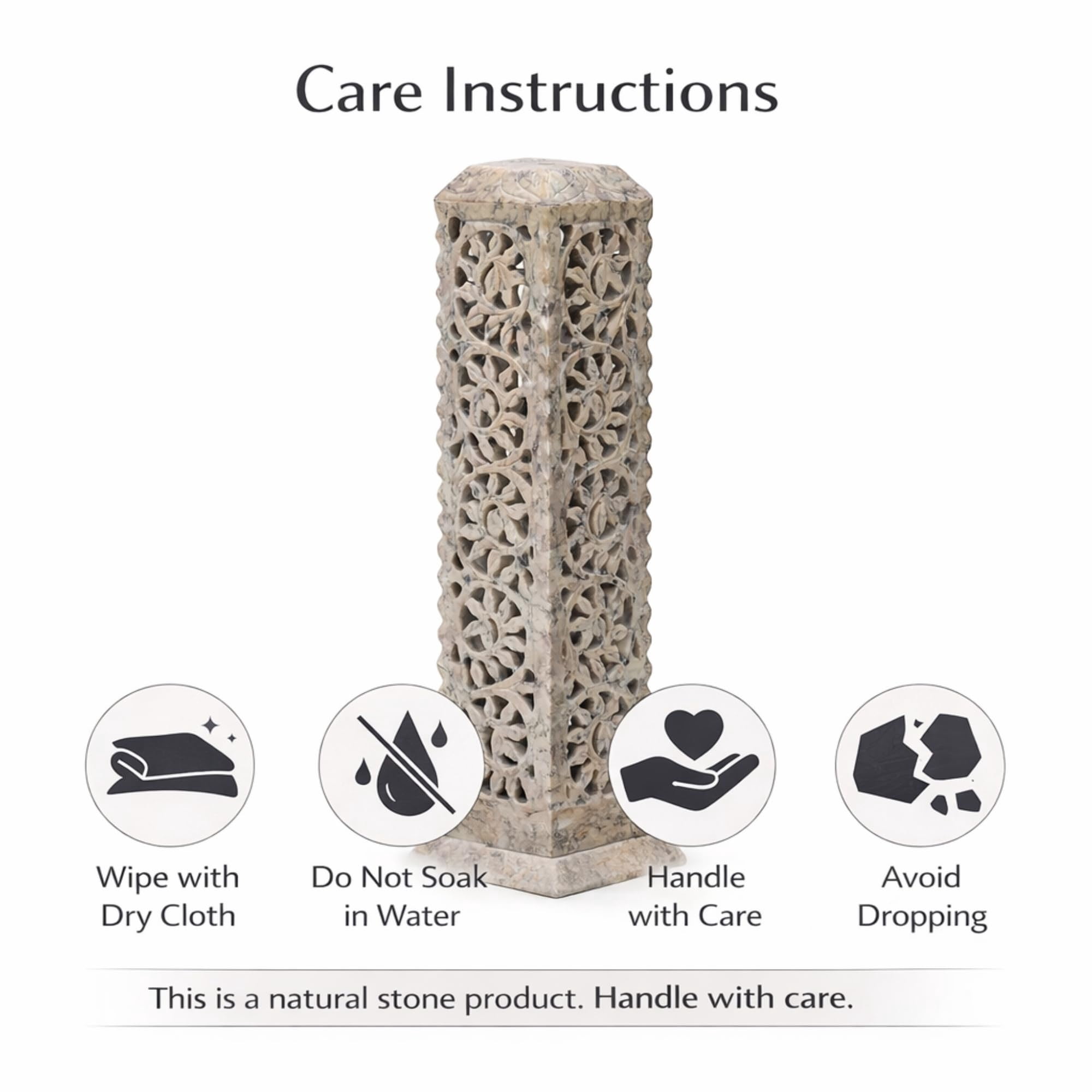 Handmade Marble Soapstone Incense Stick Burner | Candle Holder Tea Light Stand - Tower For Gifting. Decorative Home And Kitchen Decor (3 X 3 11 Inches)