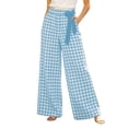 thumbnail image 3 of Womens Pants Dqueduo Women's High-Waisted Plaid Wide-Leg Pants – Casual Elastic Waist Trousers with Pockets Sky Blue L, 3 of 7