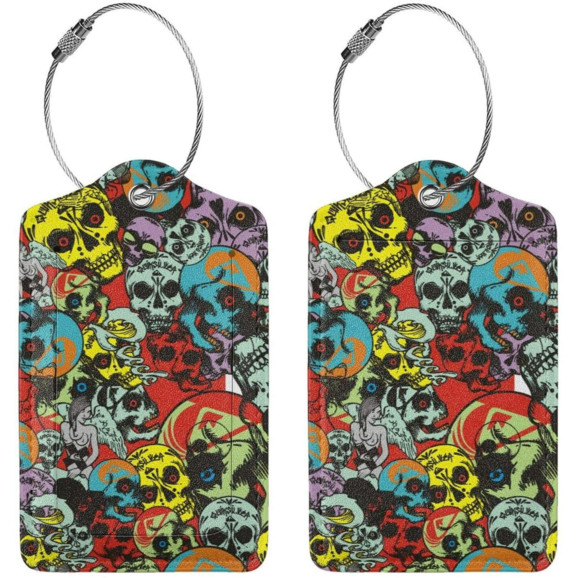 Cute Yellow Love Skull Head Skeleton Funny Buff Skulls Luggage Tag with Stainless Steel Loop PU Leather Baggage Tags Full Back Privacy Cover Name Id Card Holder \u200bSuitcase Labels Identifiers Set o | Cute Yellow Love Skull Head Skeleton Funny Buff Skulls Luggage Tag with Stainless Steel Loop PU Leather Baggage Tags Full Back Privacy Cover Name Id Card Holder \u200bSuitcase Labels Identifiers Set o |