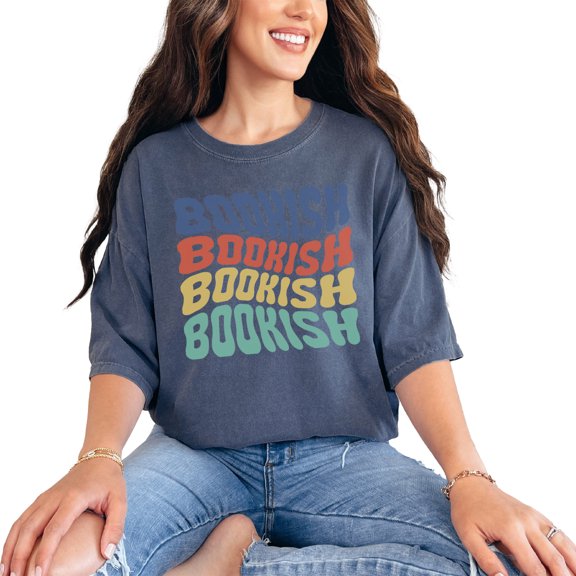 Bookish, Title for a Reading Enthusiast or Book Lover, Groovy Retro Wavy Text, Denim Comfort Colors T-Shirt, Small