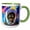 Green/White, variant on 3drose, Charming Galaxy Cat in Shining Spacesuit. Inspirational Digital Art, 15oz Two-tone Blue Mug