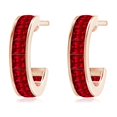 thumbnail image 2 of Angara Natural Channel-Set 1.32 ct Ruby Huggie Hoop Earrings in 14K Rose Gold for Women – July Birthstone Jewelry | Square Shaped Ruby Hoop Earrings, 2 of 9