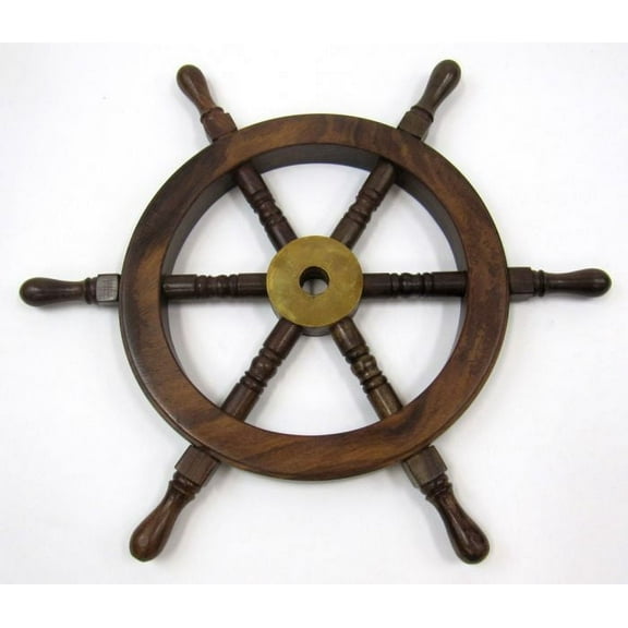 India Overseas Trading SH8761A Sheesham Wood Ship Wheel, 15"