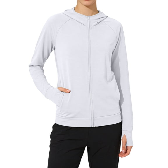 longantii Sun Protection Jackets for Women Long Sleeve Zip up Hooded Shirts Lightweight Athletic Quick Dry Hoodie with Pockets White L