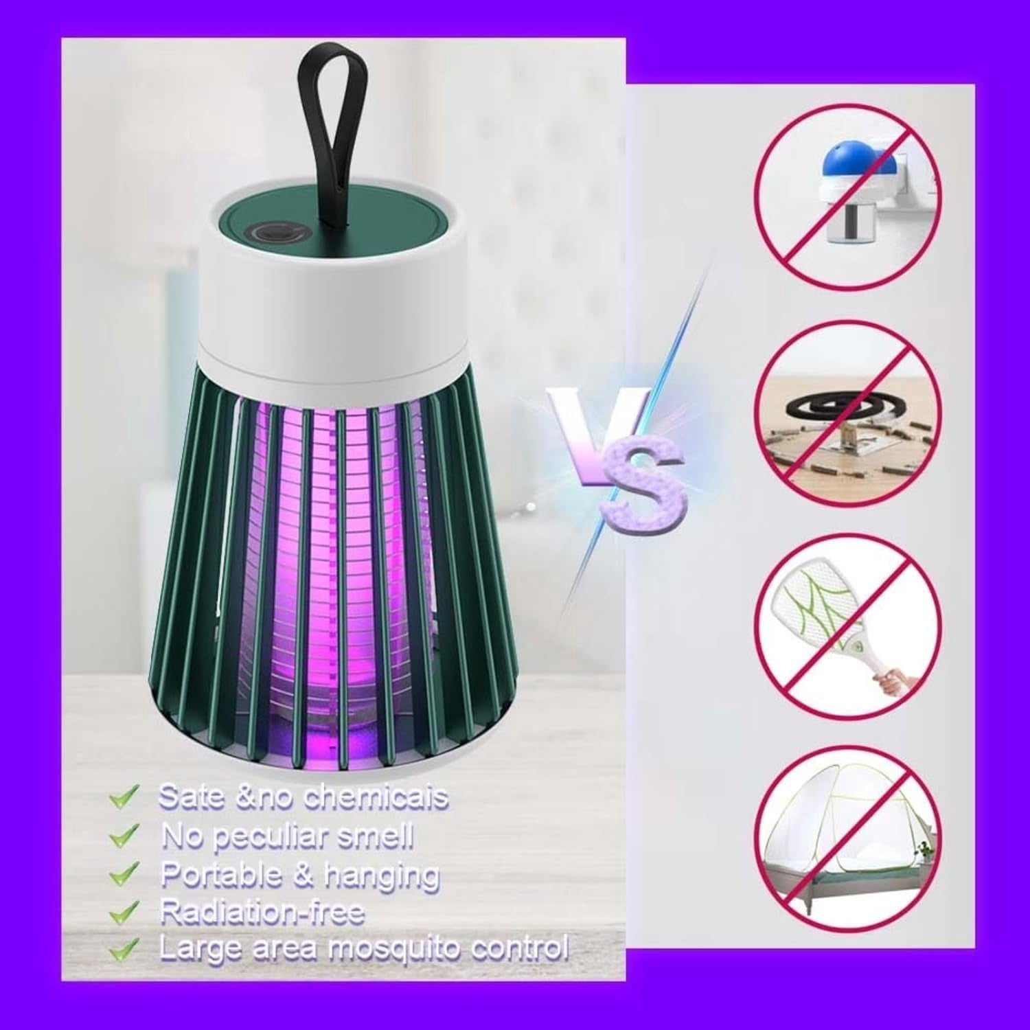 Mosqishock Mosquito Lamp Bug Zapper, Portable Cordless Outdoor & Indoor, Waterproof USB Rechargeable Insect Trap, Ultra-Quiet Electric Fly Zapper Coverage Up to 20㎡