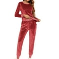 thumbnail image 3 of Yeaiivve Track Suits for Women Velour Lounge Sweatsuits 2 Piece Set Crewneck Long Sleeve Tops and Pants Matching Sets Pink XL, 3 of 4