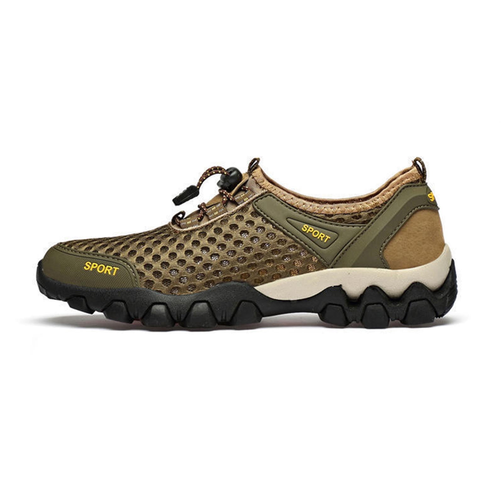 Mens Quick Dry Breathable Water Shoes Non-slip Lightweight Mesh Aqua Sneakers for Hiking Kayaking Fishing Beach Green,Size 9