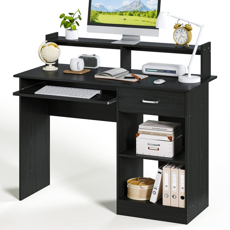 Ktaxon Compact Wood PC Desk, Black Home Office Table with Drawer