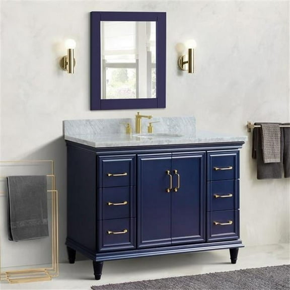 49 in. Single Oval Sink Vanity with Carrara Marble Top, Blue & White