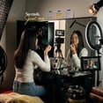thumbnail image 5 of Ember Interiors Pro Black Makeup Vanity Desk with Glass Top, 10 Bulb Light Mirror, and Storage Cabinets, 5 of 13