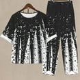 thumbnail image 2 of Mikilon Ensemble Élégant pour Femmes 2 Pcs Imprimé Manches 5/10 Col Rond + Pantalon Décontracté Ensemble Chic et Confortable Manches Courtes Col Rond Noir-C m, 2 of 6