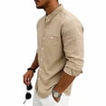 thumbnail image 5 of Qiyinn Men's Cotton Linen Long Sleeve Shirts Casual Button Down Banded Collar Shirt Beach Summer Tops with Pocket, 5 of 8