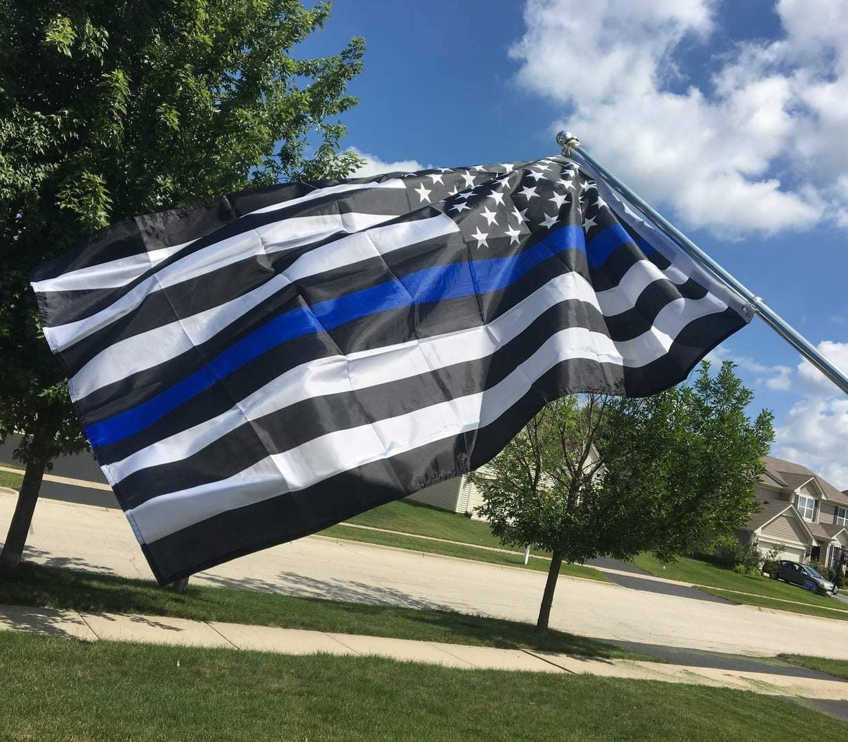 Thin Blue Line Flagge – 90x150 Cm, Bestickt, Polyester – Mit Messingösen Für Innen & Außen, Polizei Unterstützung