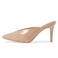 thumbnail image 2 of YDN Women's Pointy Closed Toe Stiletto High Heel Clogs Mules Slip On Bi-Material Sandals Party Shopping Shoes Size 4 Nude, 2 of 4