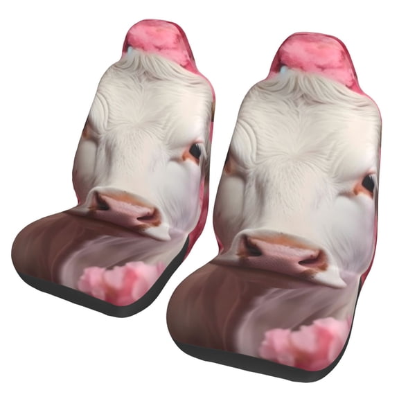 Vsdgher Flower White Cow Automotive Seat Covers for Cars Trucks and SUVs – Car Seat Covers for Truck Seat Protectors Set of 2
