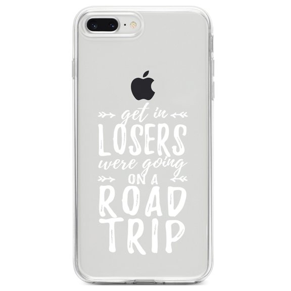 DistinctInk Clear Shockproof Hybrid Case for iPhone 7 PLUS / 8 PLUS (5.5" Screen) TPU Bumper Acrylic Back Tempered Glass Screen Protector - Get In Losers, We're Going on a Road Trip