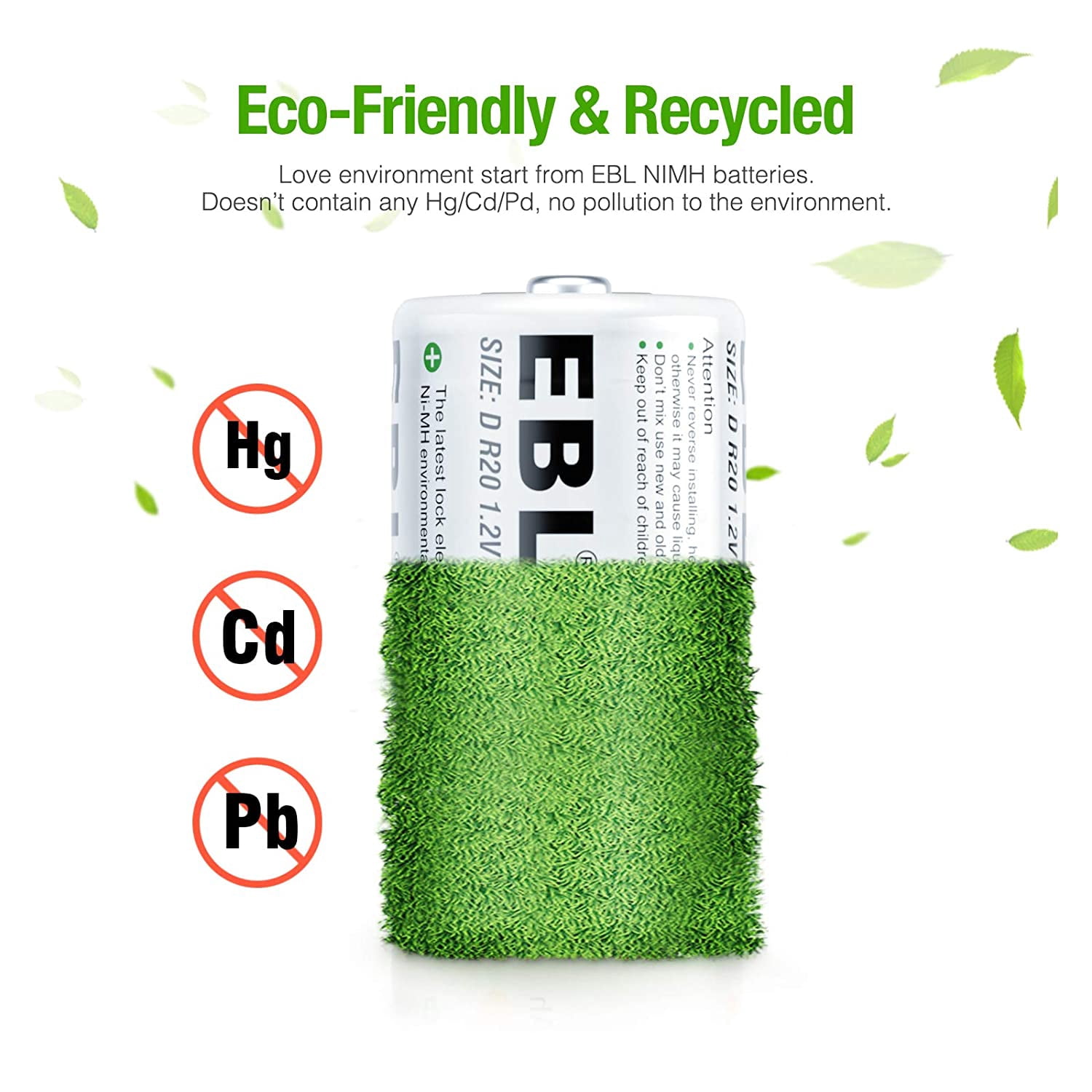 EBL D Size Rechargeable Batteries D Cell 10000mah NiMH Battery, 4 Counts 1.2V