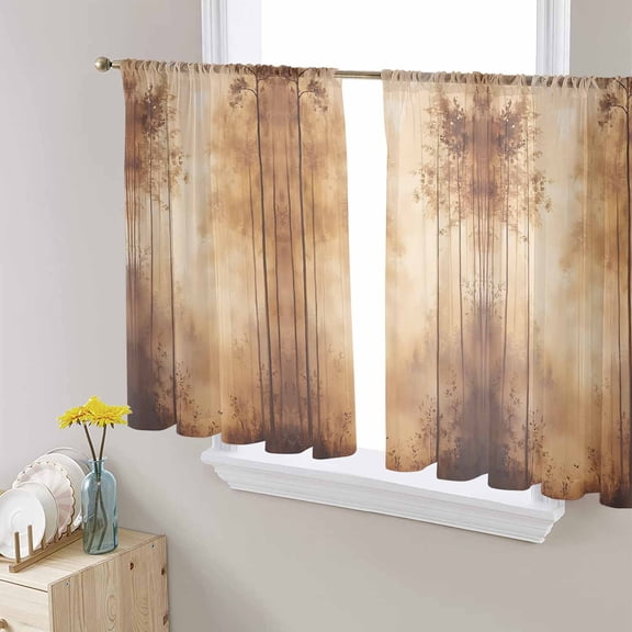 Brown Forest Sheer Curtains 54 Inch Length 2 Panels Set for Living Room/Bedroom, Tree Vintage Farmhouse Semi Curtain Sheers Drapes Rod Pocket Curtains Window Treatment Set 52''x54''x2