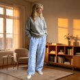 thumbnail image 3 of Sorvello Womens Home Casual Pajama Pants Lips Heart Print Plush Wide Leg Sleep Pants Elastic Drawstring Blue XL, 3 of 6